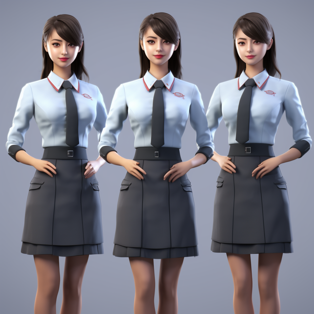 Three Beautiful Japanese Women in Uniforms