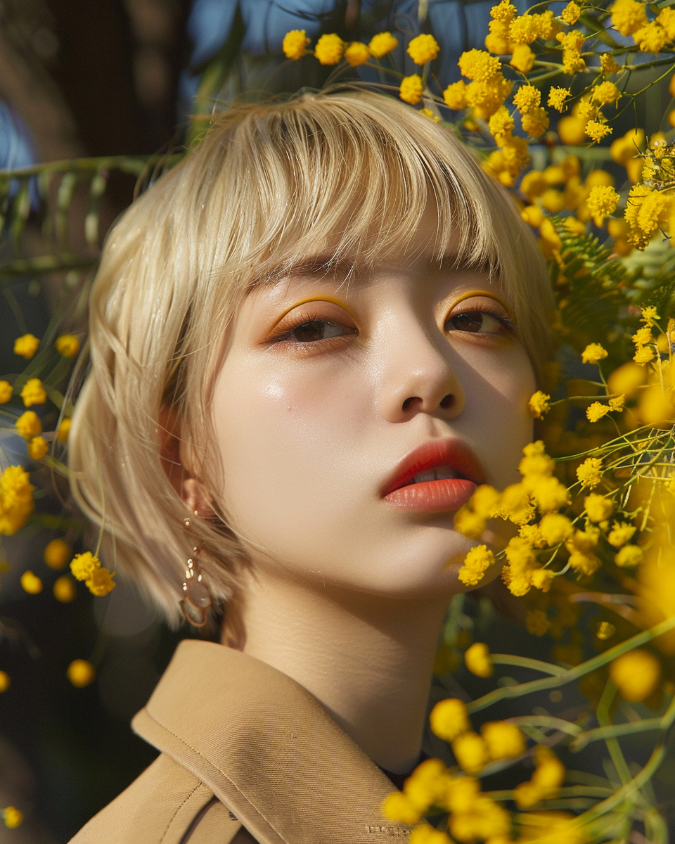 Japanese young portrait with dry flower