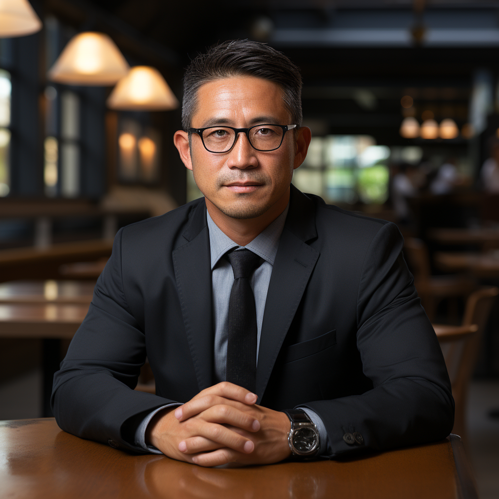 Professional Japanese businessman with glasses looking at camera