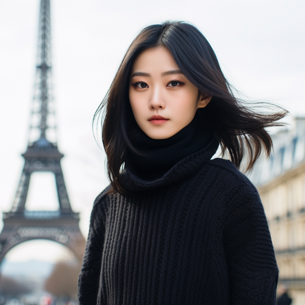 Japanese girl wearing turtleneck sweater in France