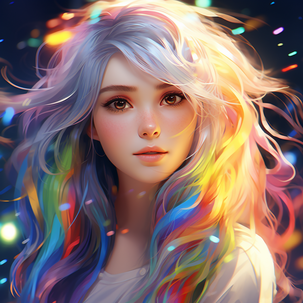 Artistic Portrait of Japanese Girl with Rainbow Hair