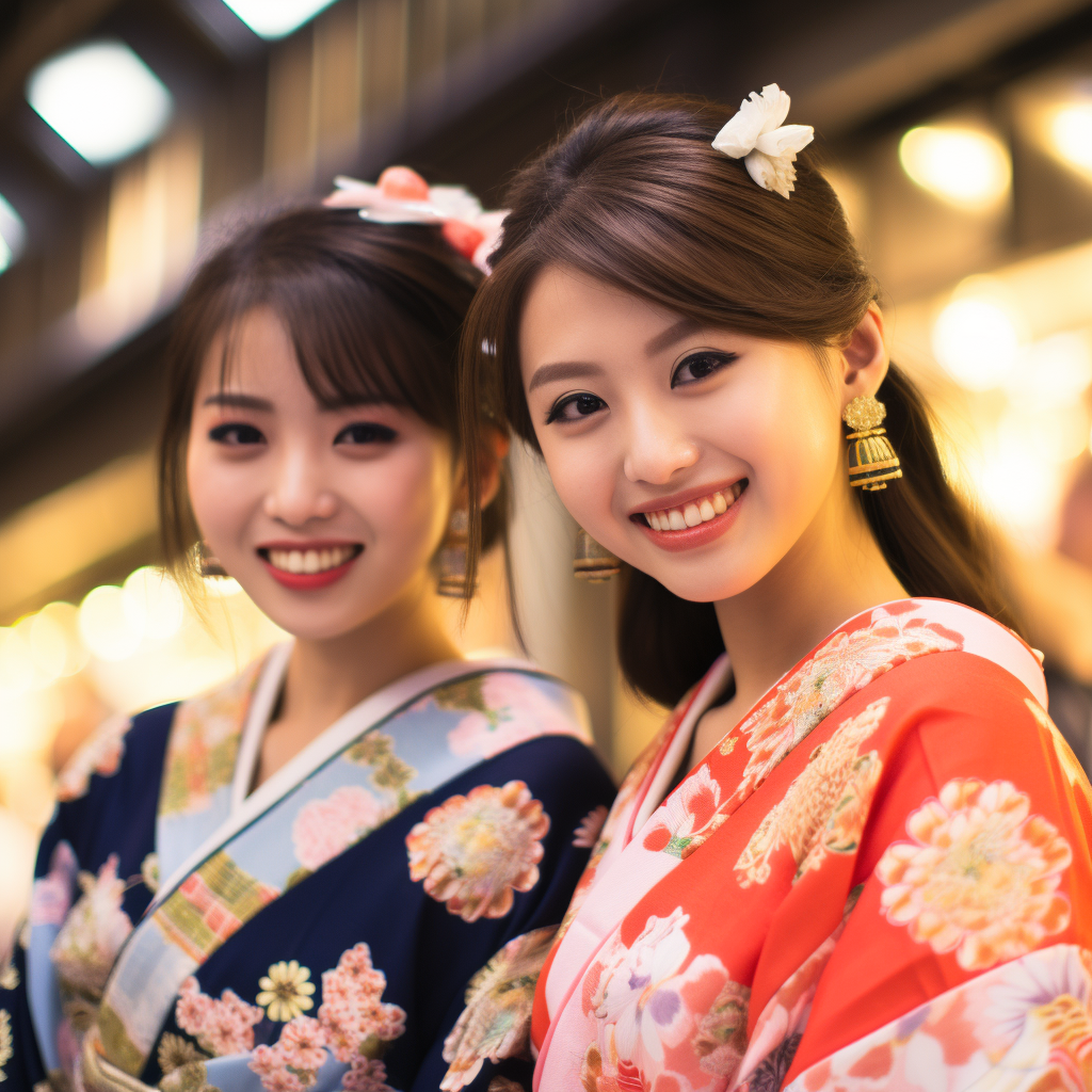 Smiling Japanese Girls in the Crowd