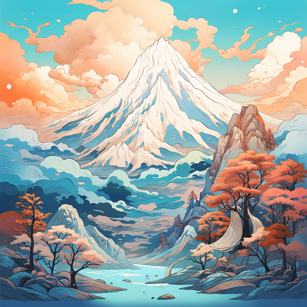 Lively Japanese Mountain Illustration