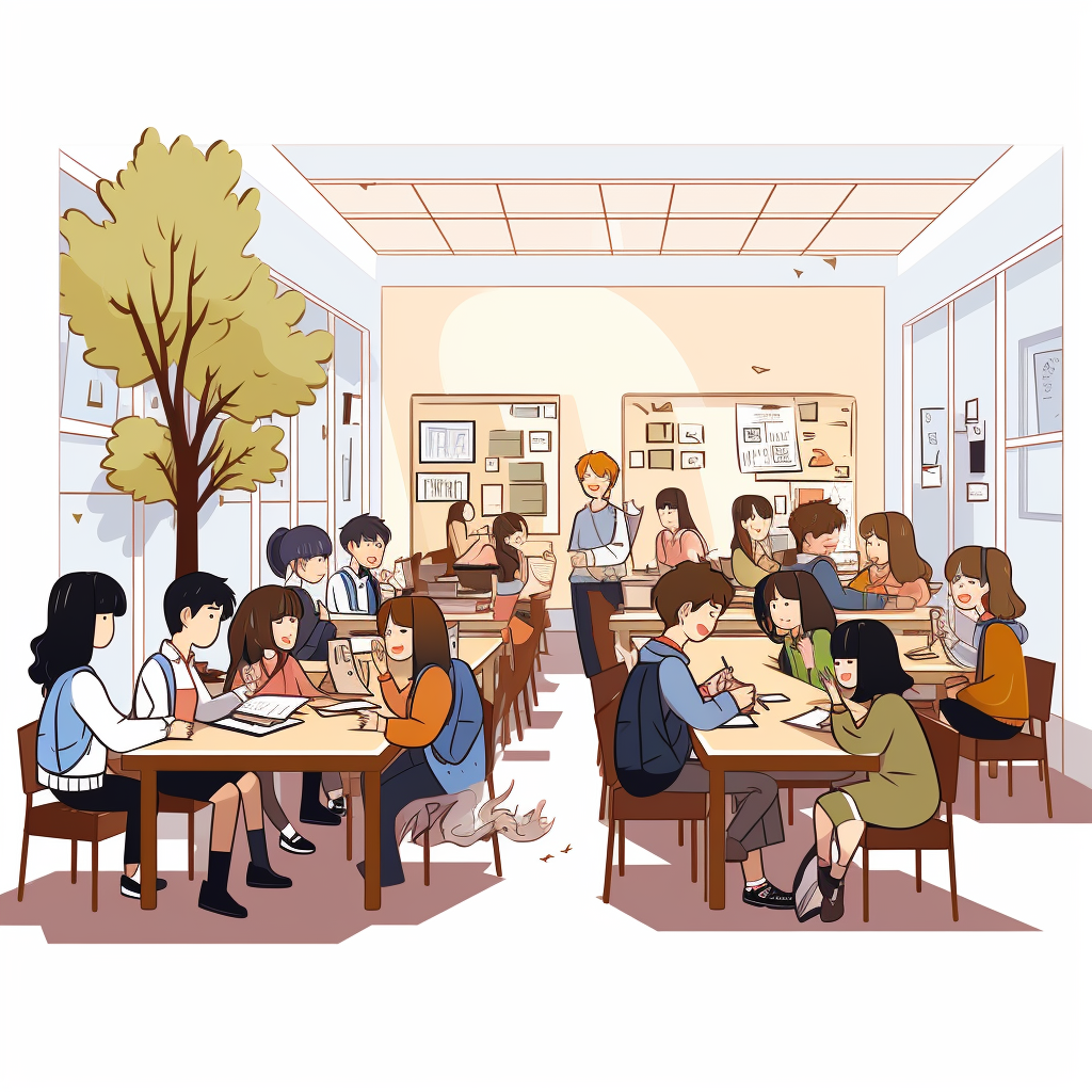 Japanese students at school animation