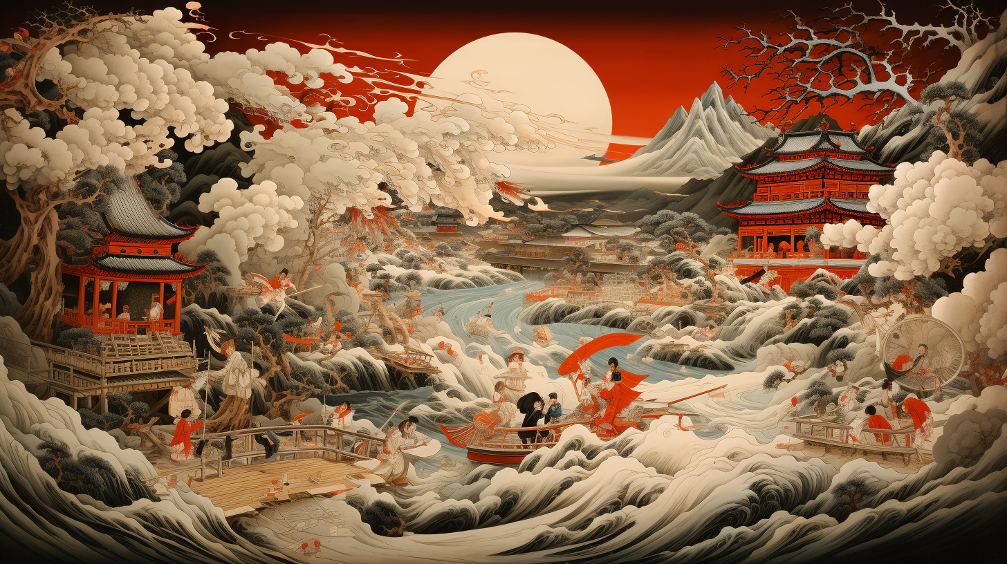 Highly detailed Japanese Ukiyo Art painting.