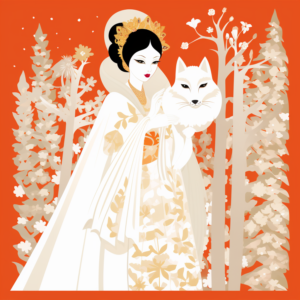 Beautiful Japanese Winter Kitsune Lady in Snow