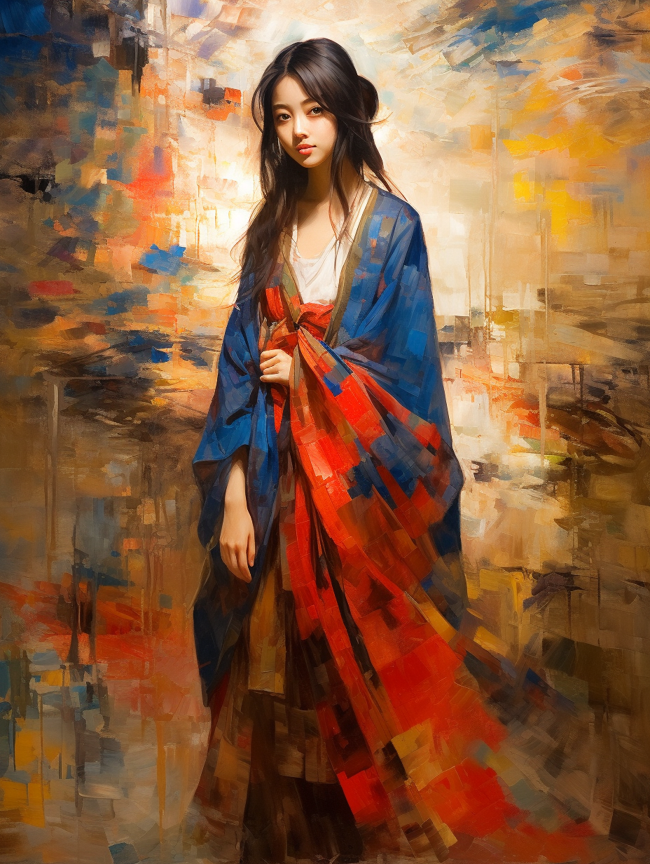 Japanese woman in Impressionistic oil painting