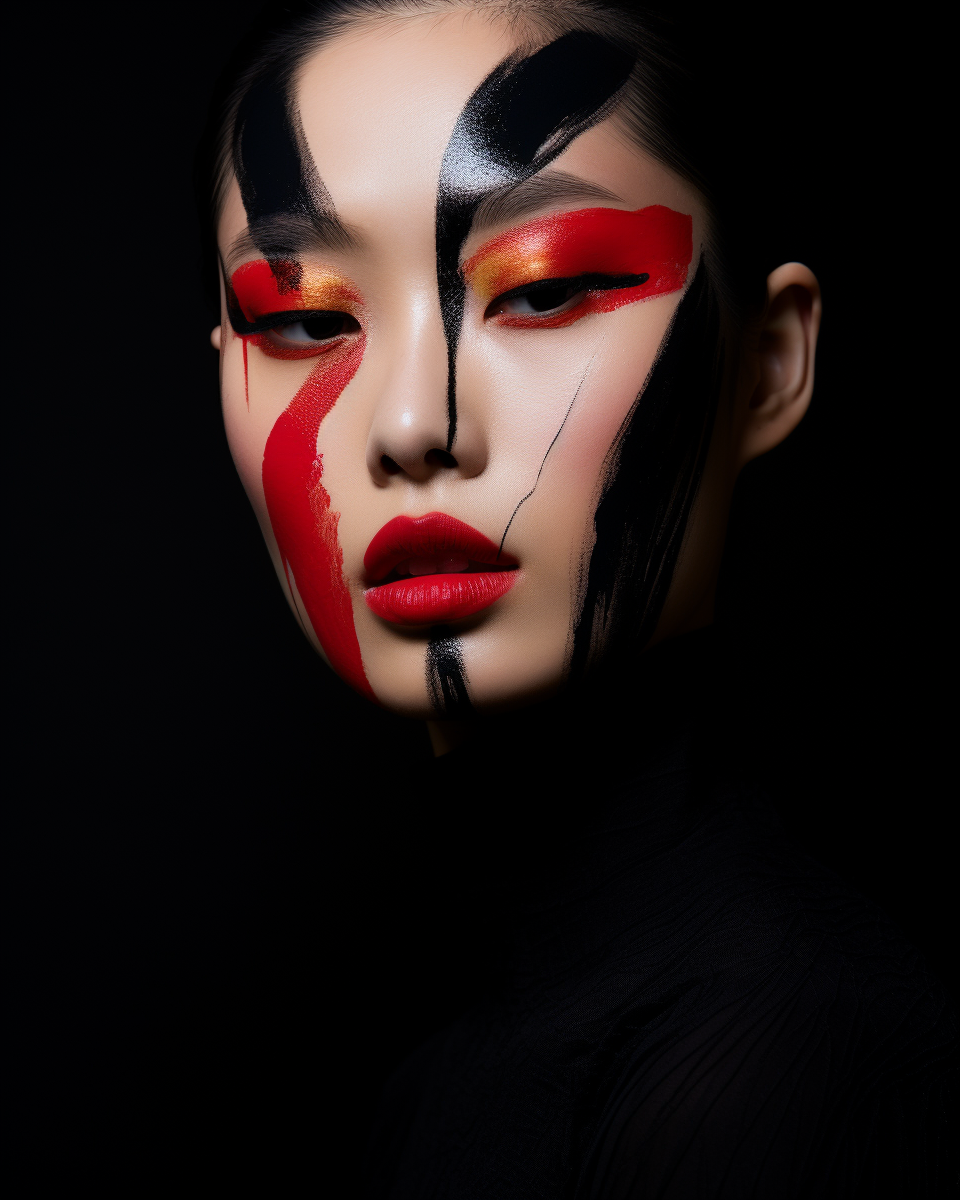 Artistic Japanese Woman with Half Painted Face