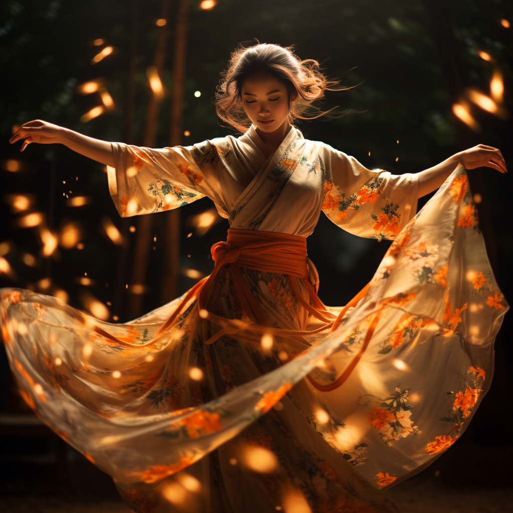 Japanese woman dancing in kimono