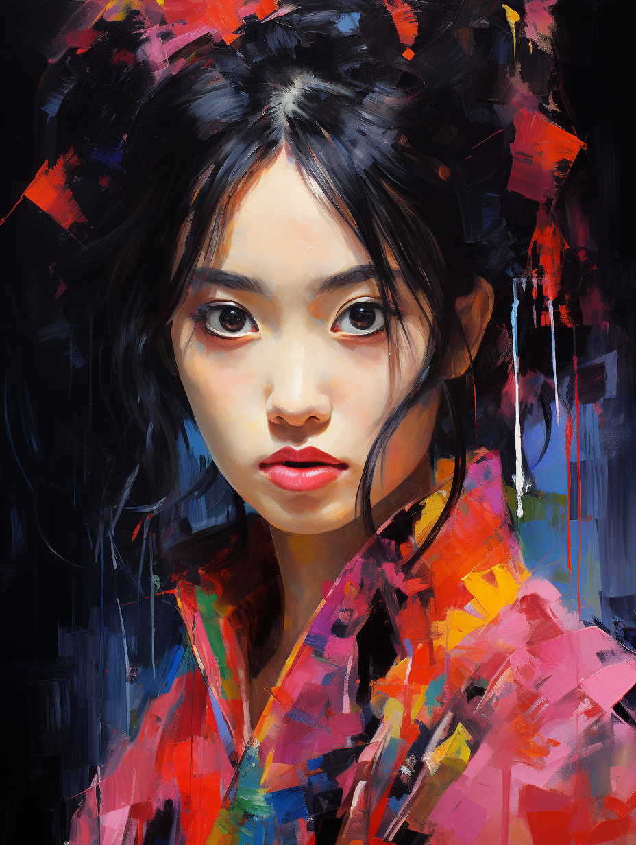 Colorful Japanese woman oil painting