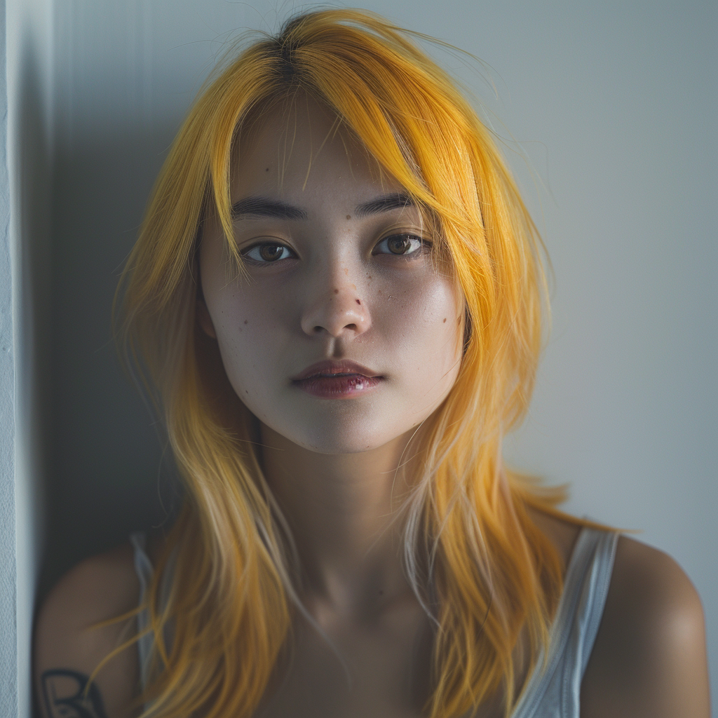 Japanese woman with yellow hair portrait