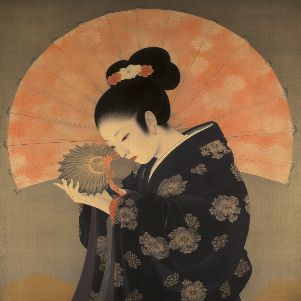 Japanese women sorceress with lotus blooms