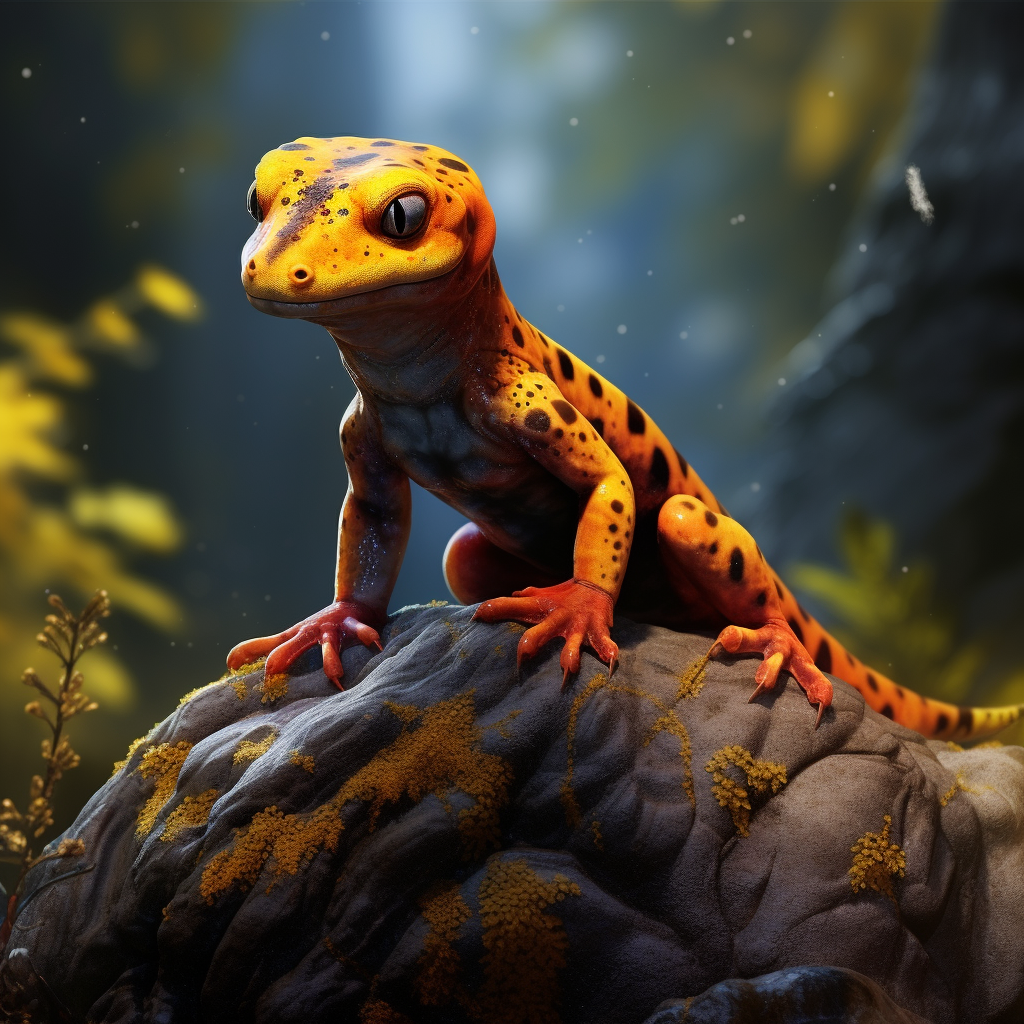 Beautiful salamander on a rock artwork