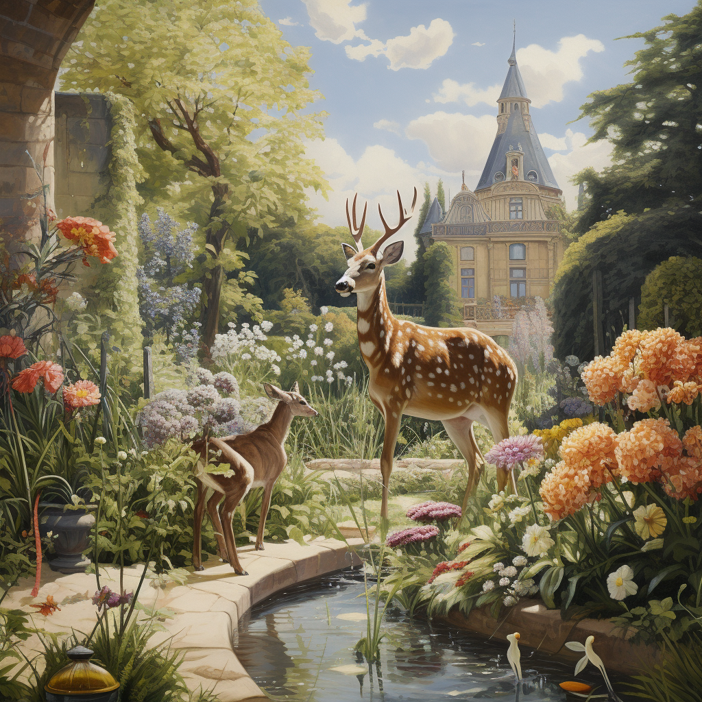 Animals in a beautiful garden