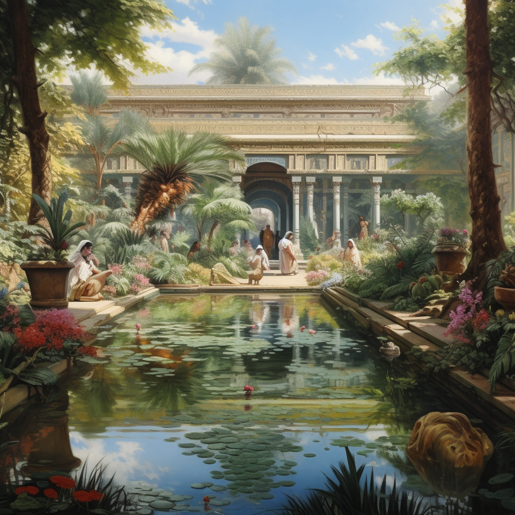 Beautiful Persian garden with Egyptian characters