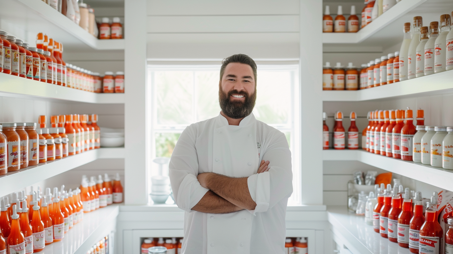 Jason Kelce in White Kitchen with Hot Sauce