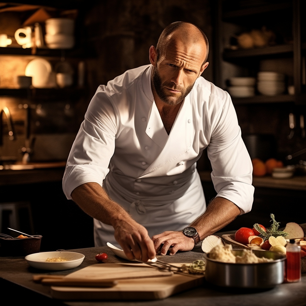 Jason Statham cooking a meal