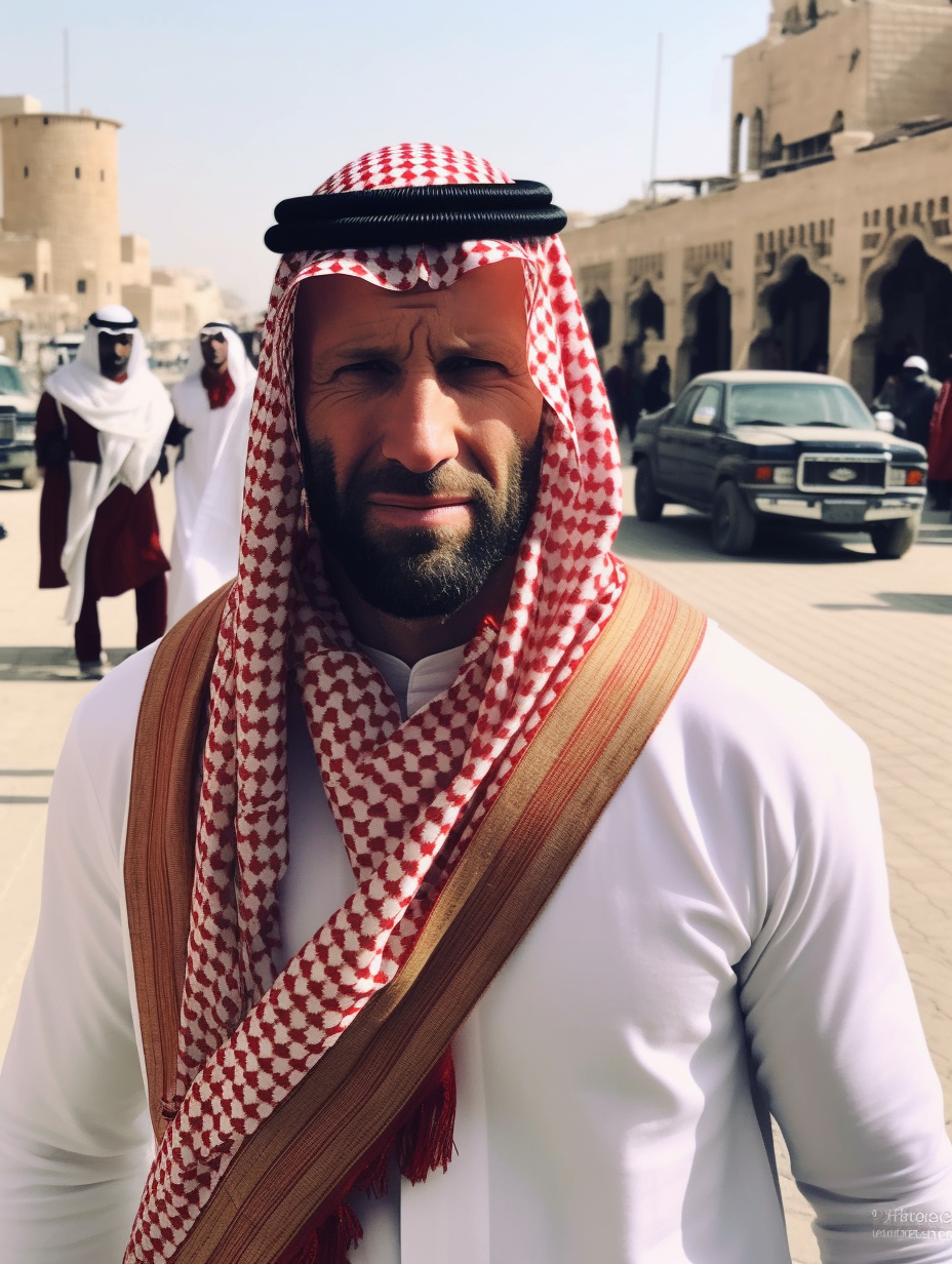 Jason Statham in Saudi thope and shemagh