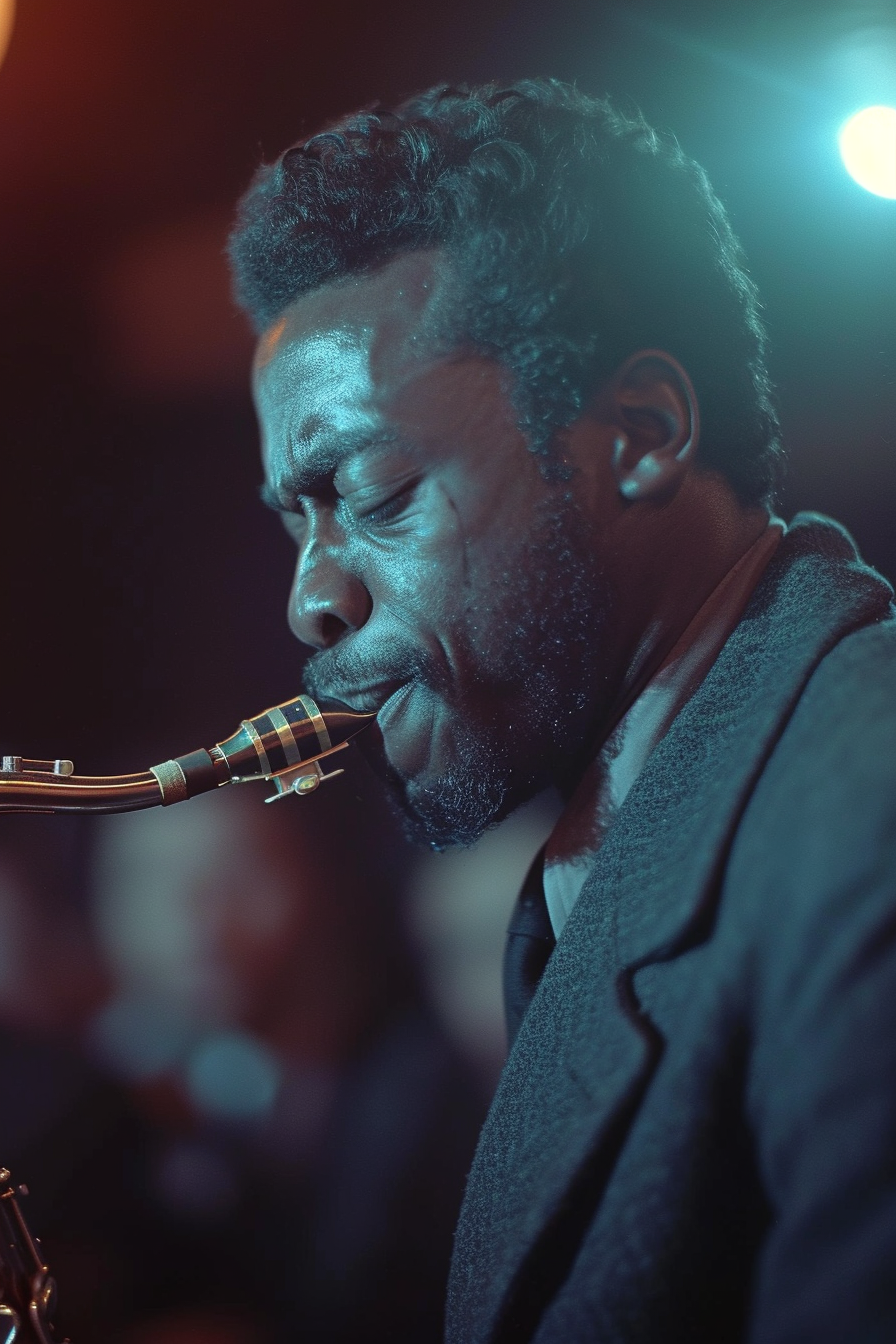 Jazz singer performing, sweating