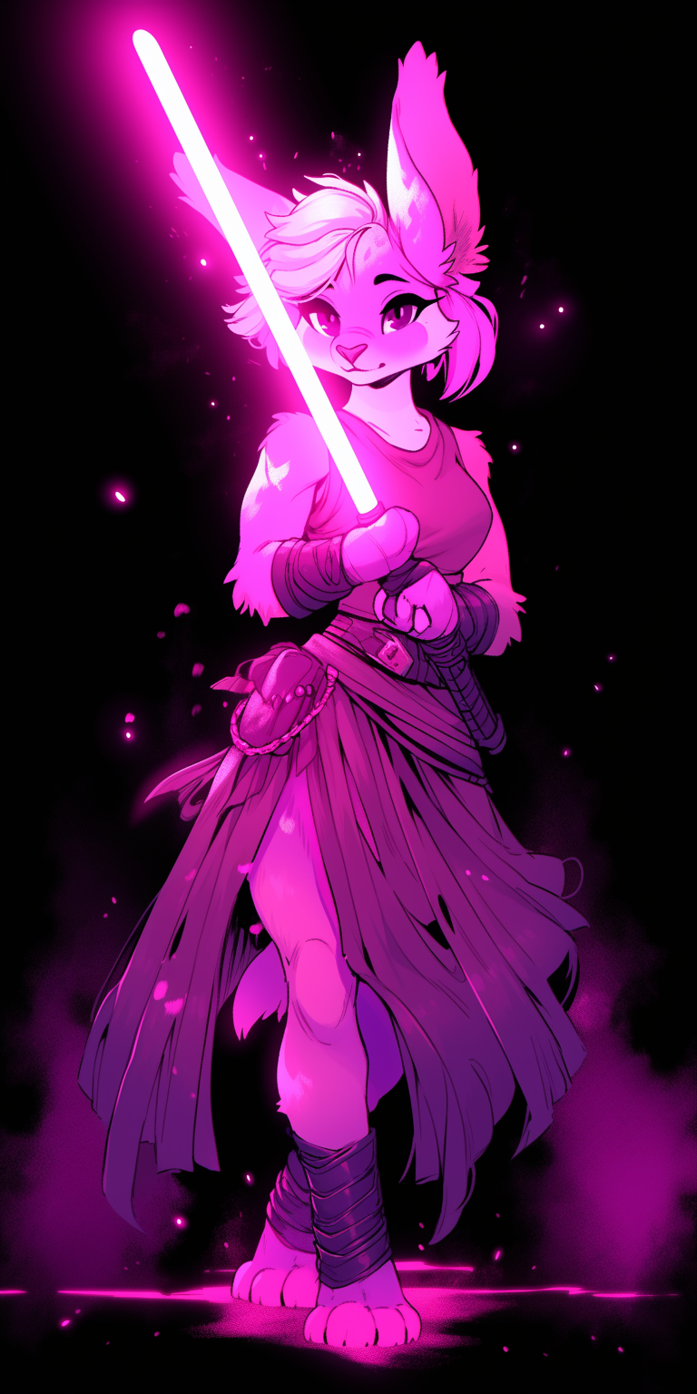 Jedi Humanoid in Magenta Mini Skirt with Purple Lightsaber