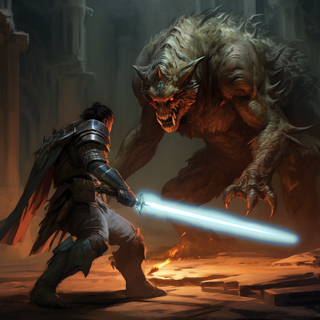 Jedi fighting Deathclaw with Light Saber