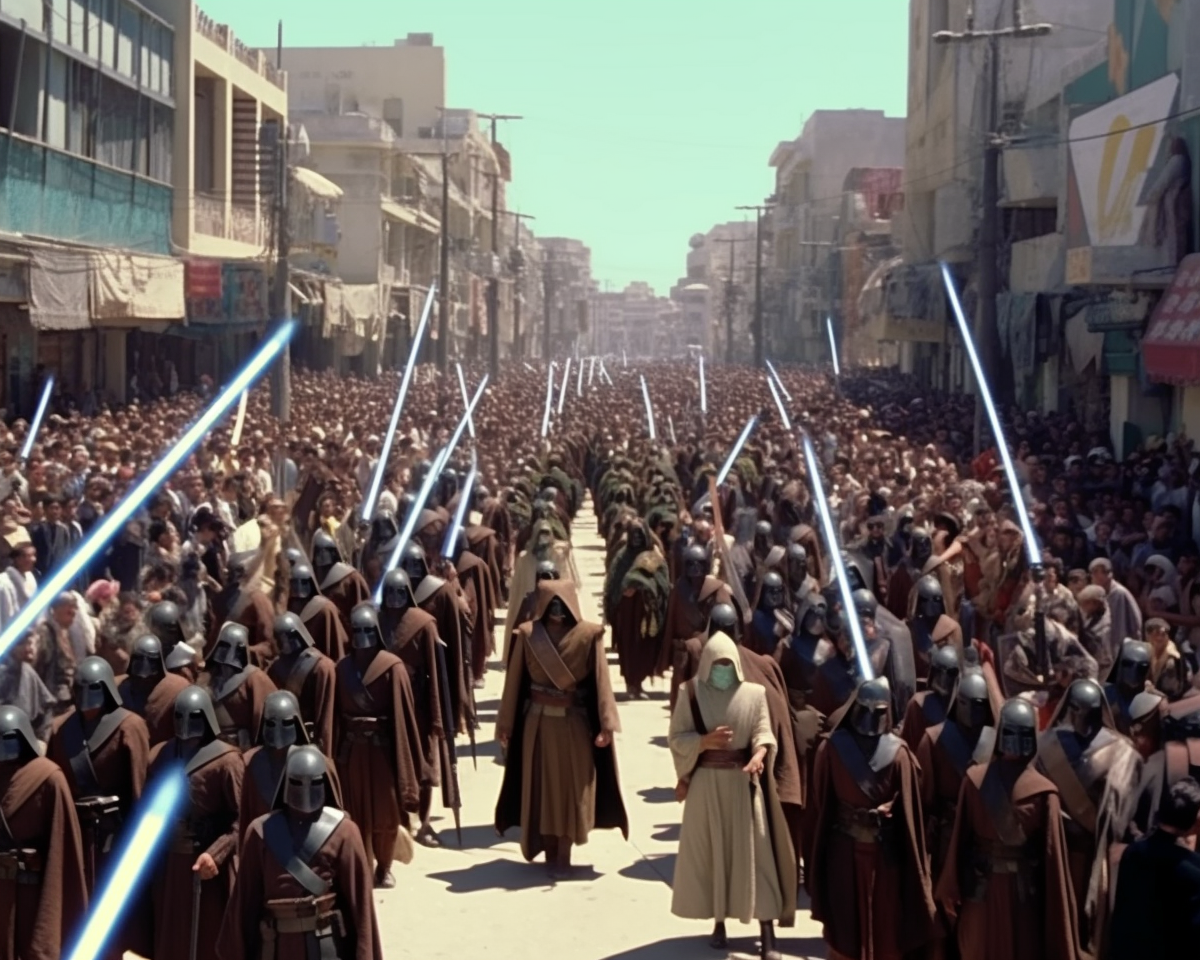 Jedis with lightsabers supporting Palestine