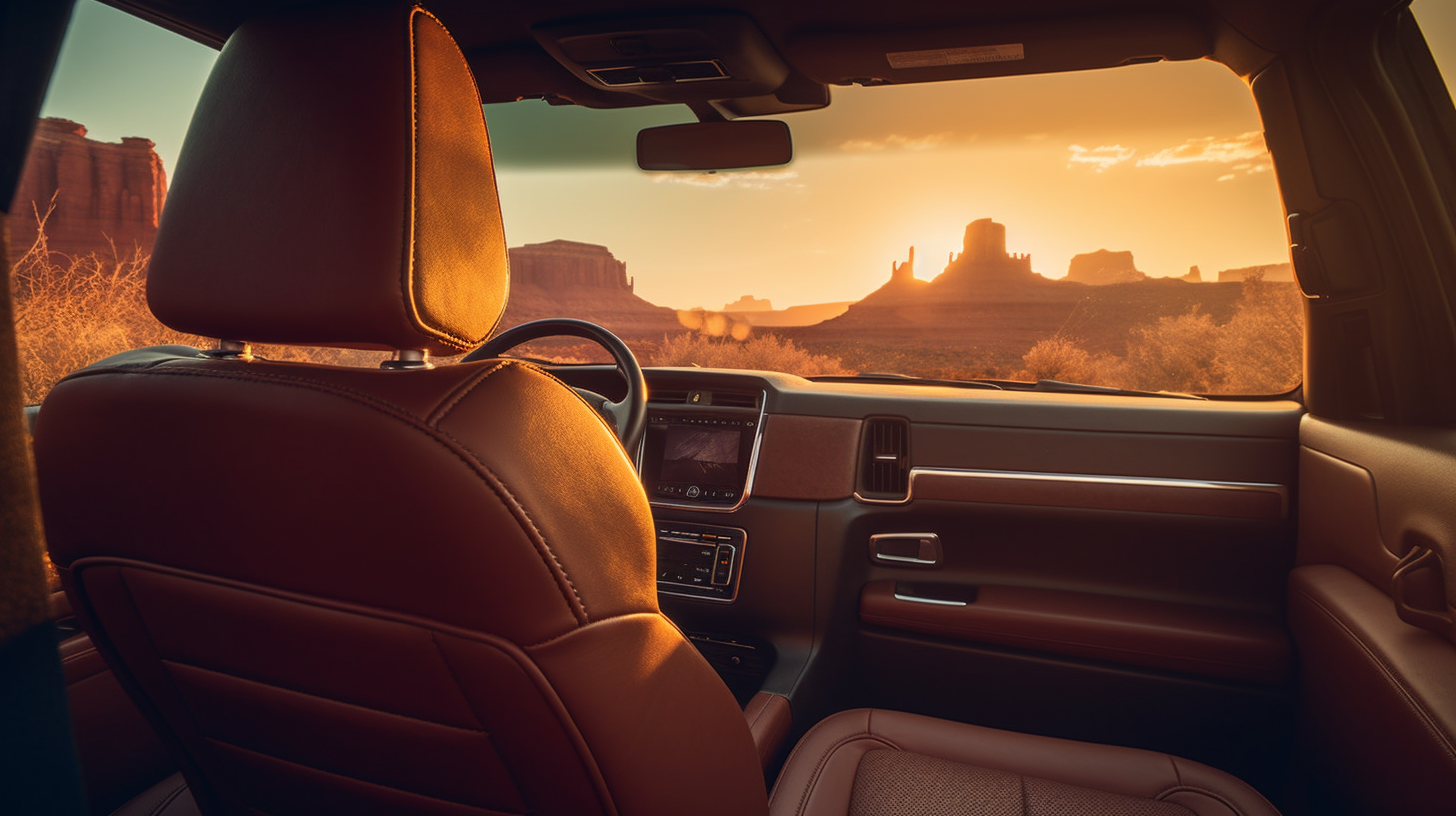 Back seat of Jeep Grand Cherokee with cell phone