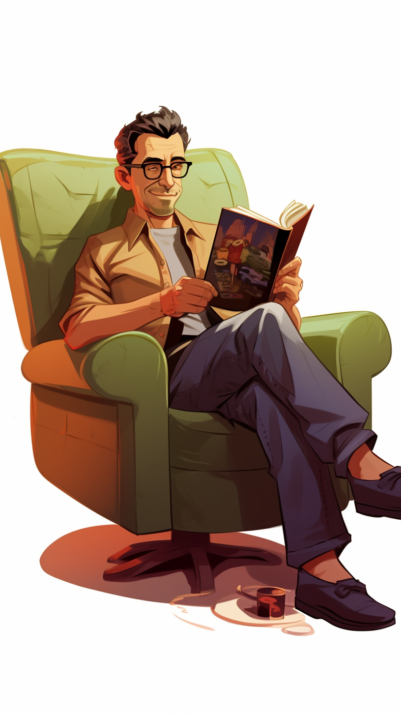 Jeff Goldblum reading with a Dino peeking