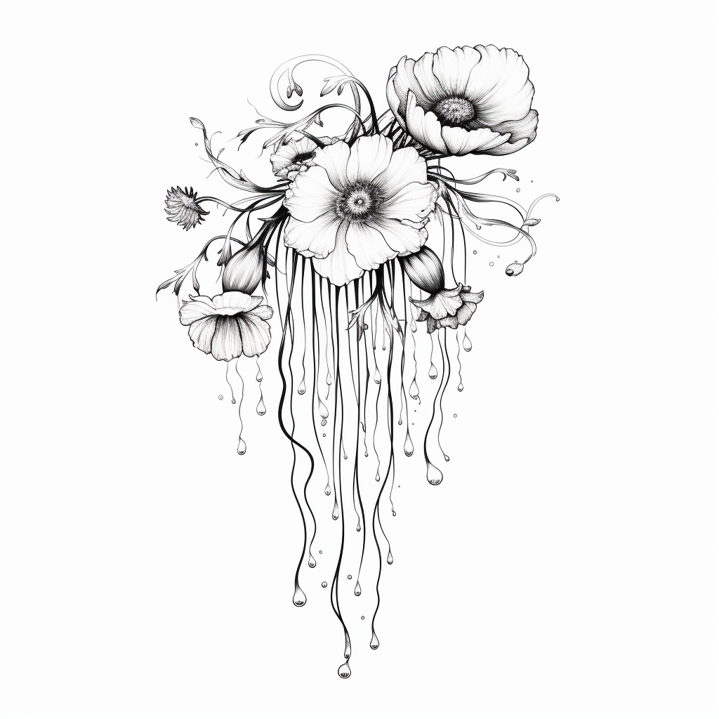 Minimal Jellyfish Flowers Tattoo Design