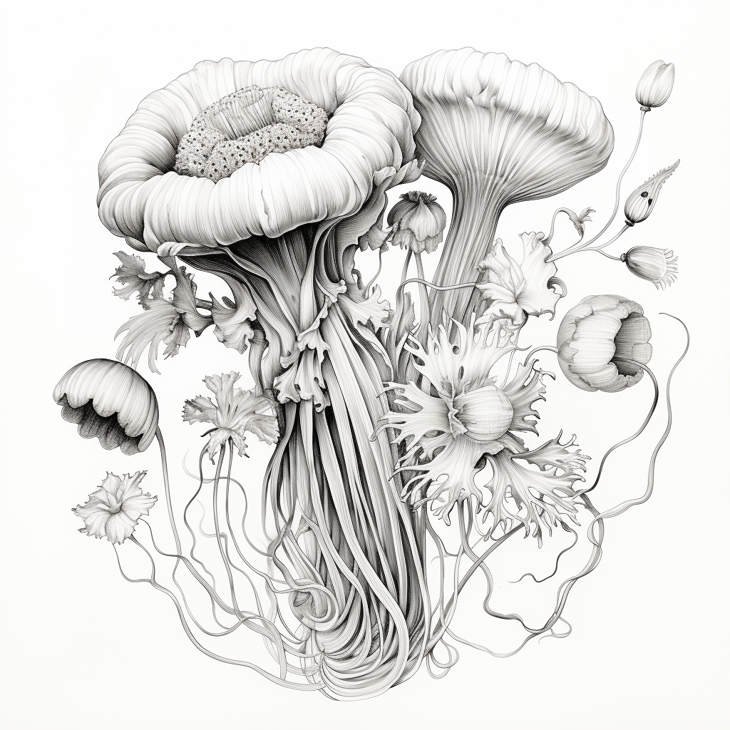 Beautiful black and white jellyfish drawing