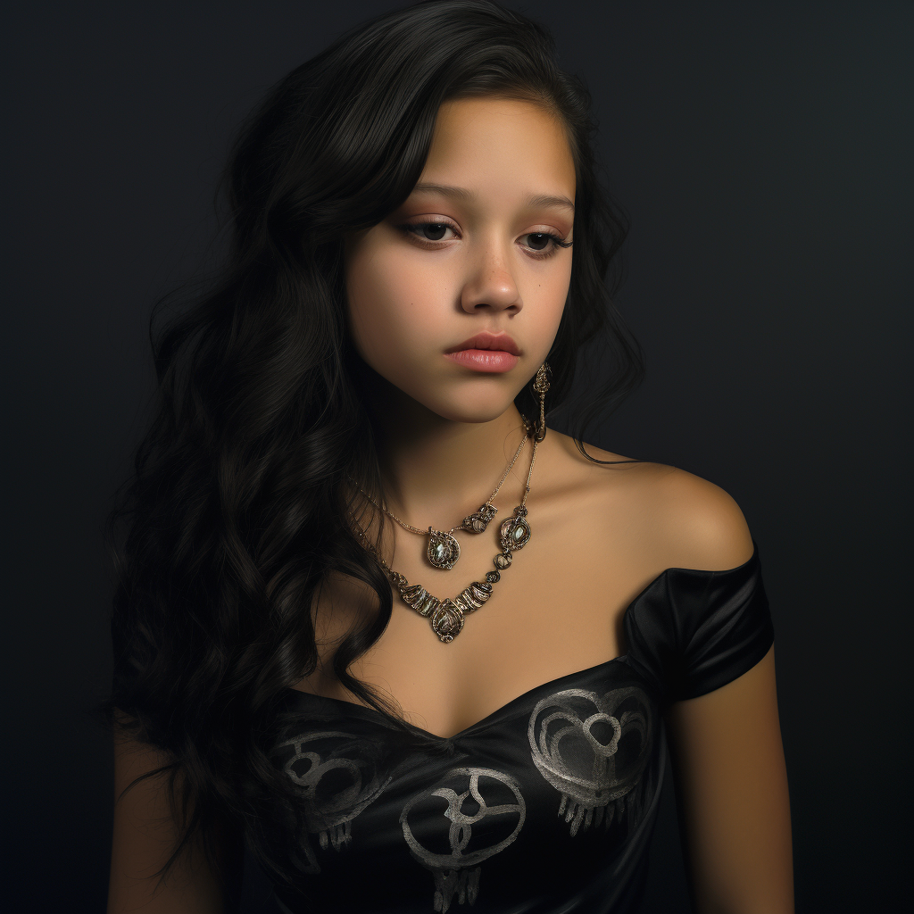 Jenna Ortega in hyperrealistic low-cut neckline photo