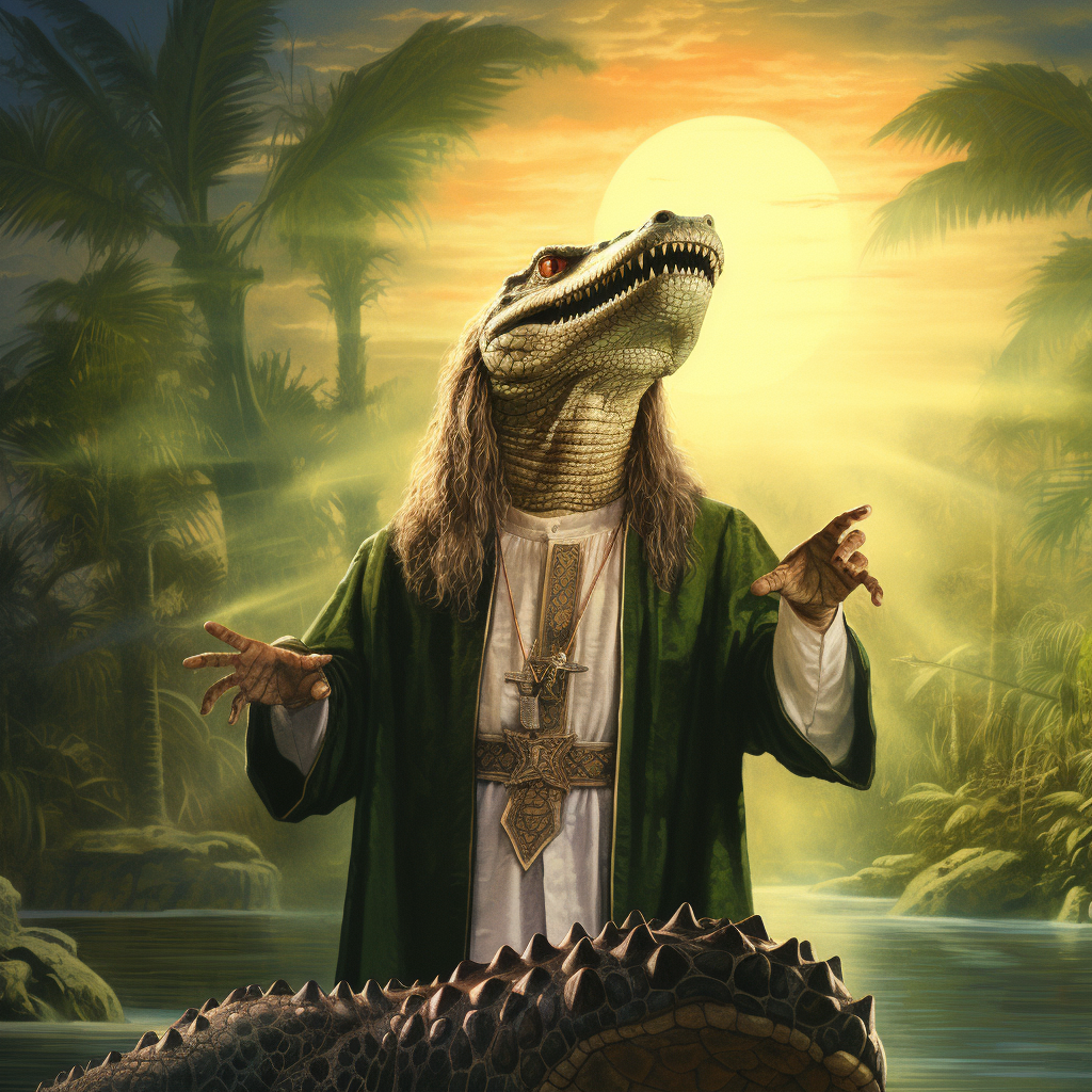 Jesus with Alligator Face Looking for Cam