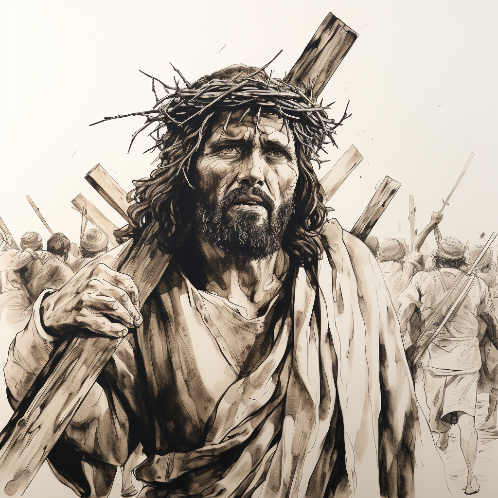 Jesus carrying cross artwork