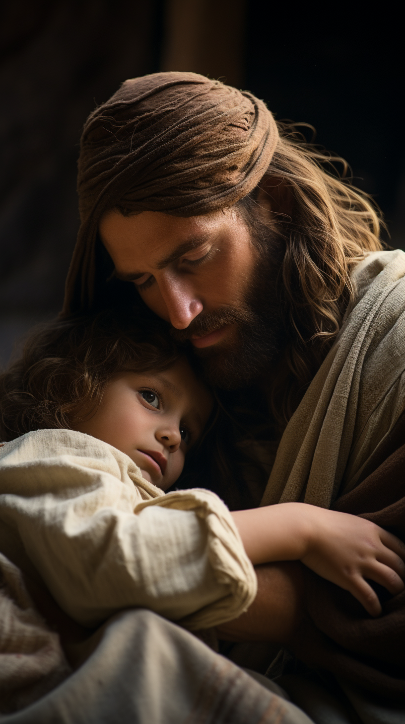 Jesus comforting young boy