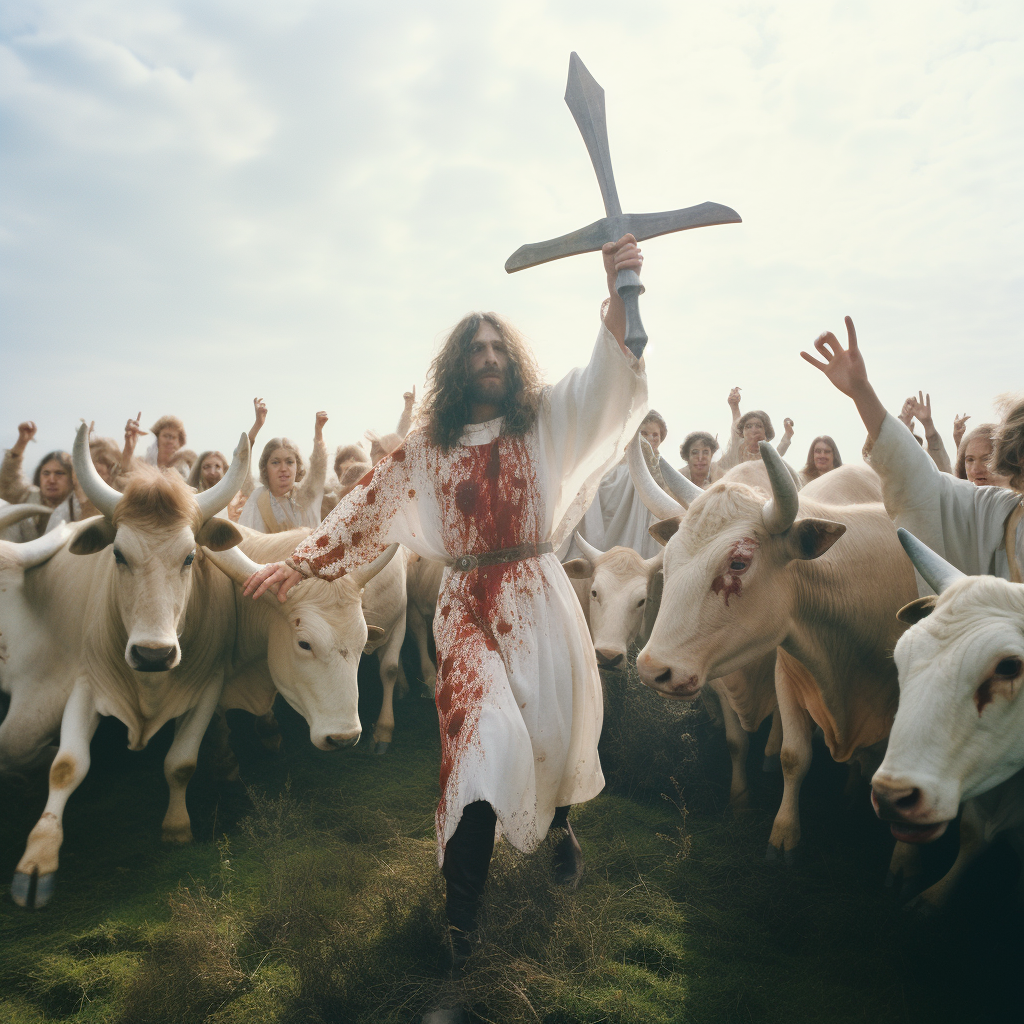 Jesus Christ sacrificing a cow