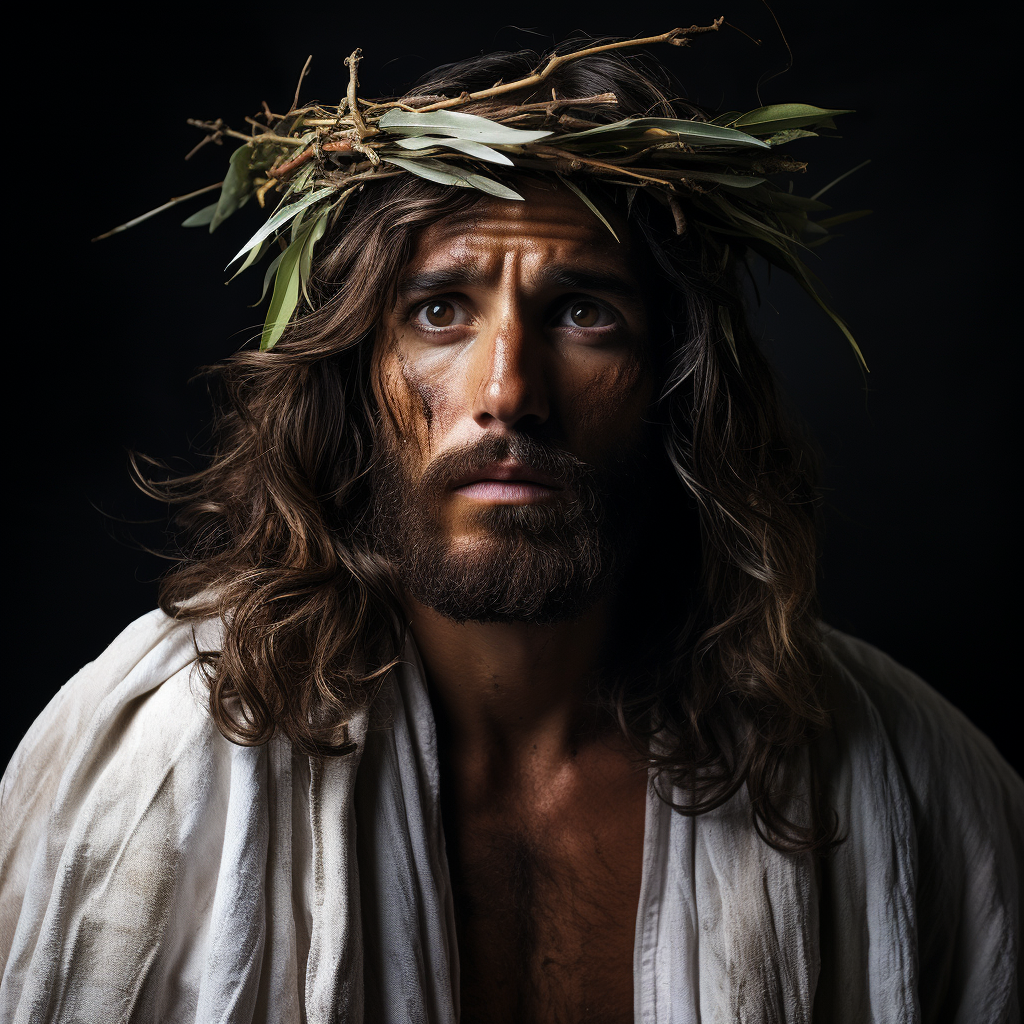 Jesus Christ with Crown of Thorns on White Background