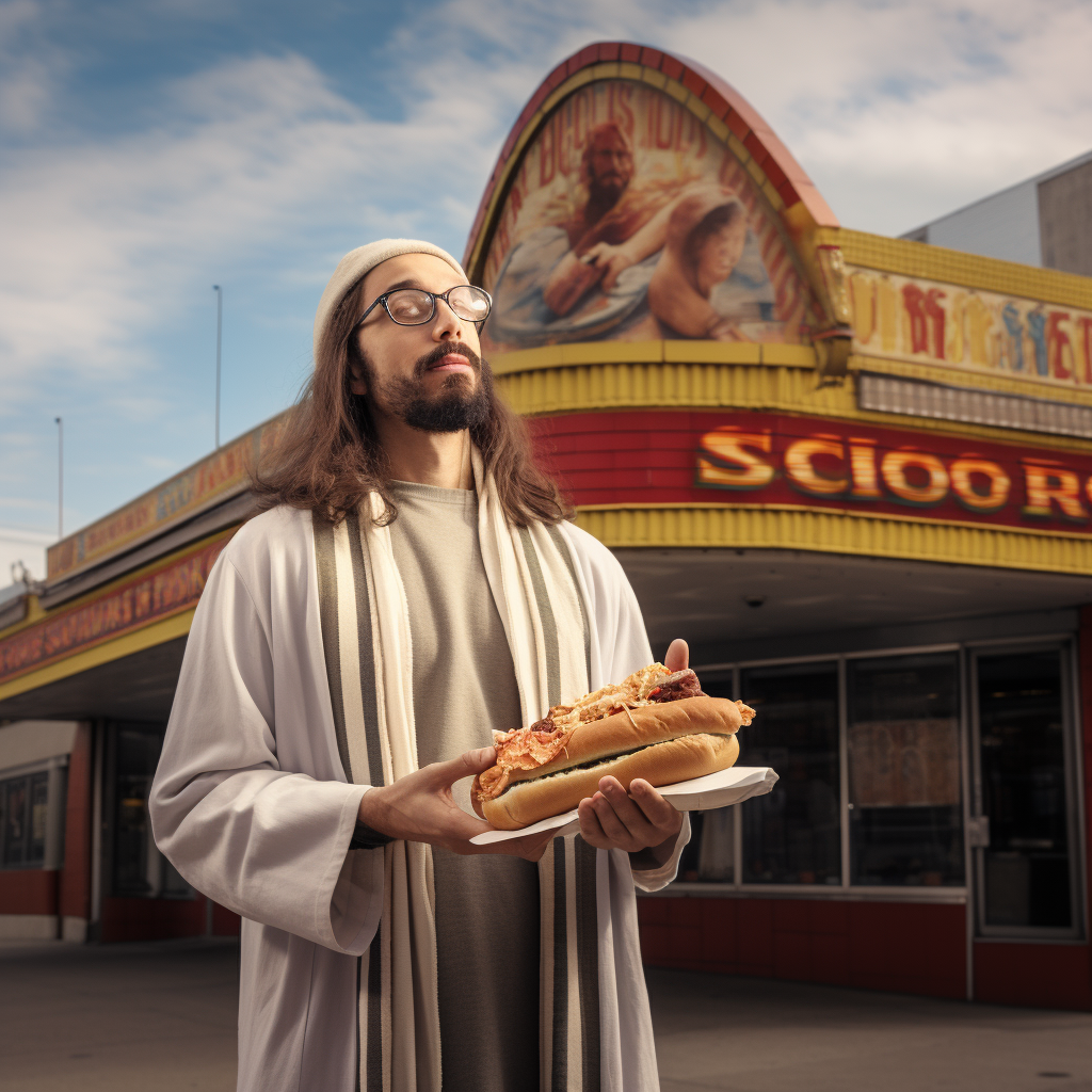 Jesus Christ enjoying a Coney Dog in Detroit