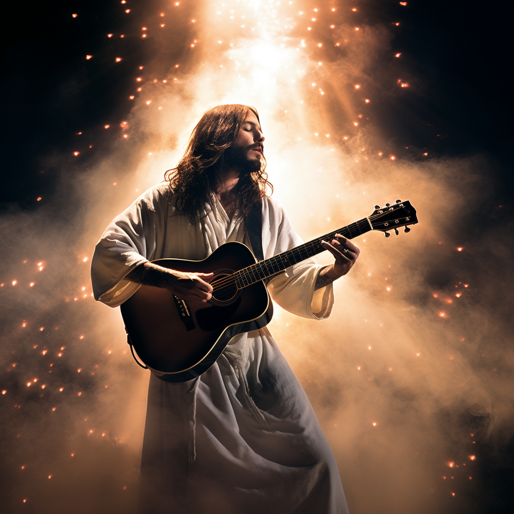 Jesus Christ playing guitar in Pink Floyd show