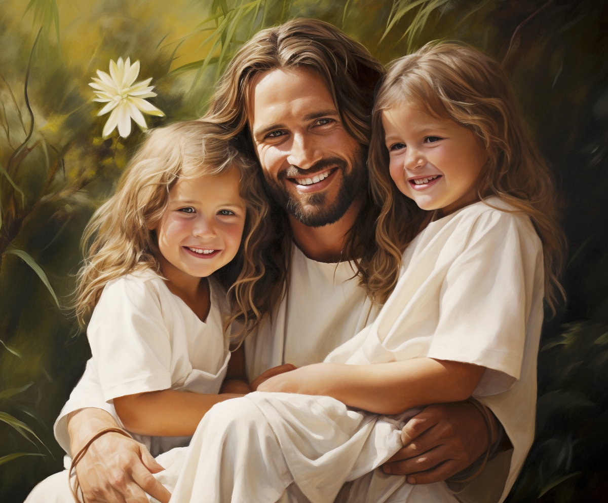 Jesus Christ with Two Kids - Holly and Joyful