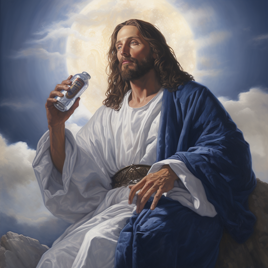 Jesus drinking Bud Light beer