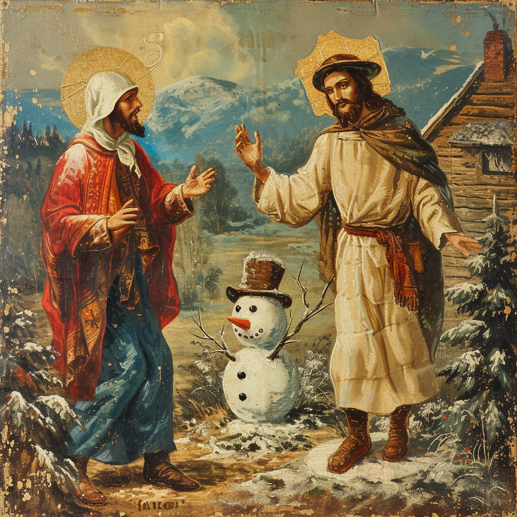 Jesus Farmer Saul Snowman Kitschy Saint