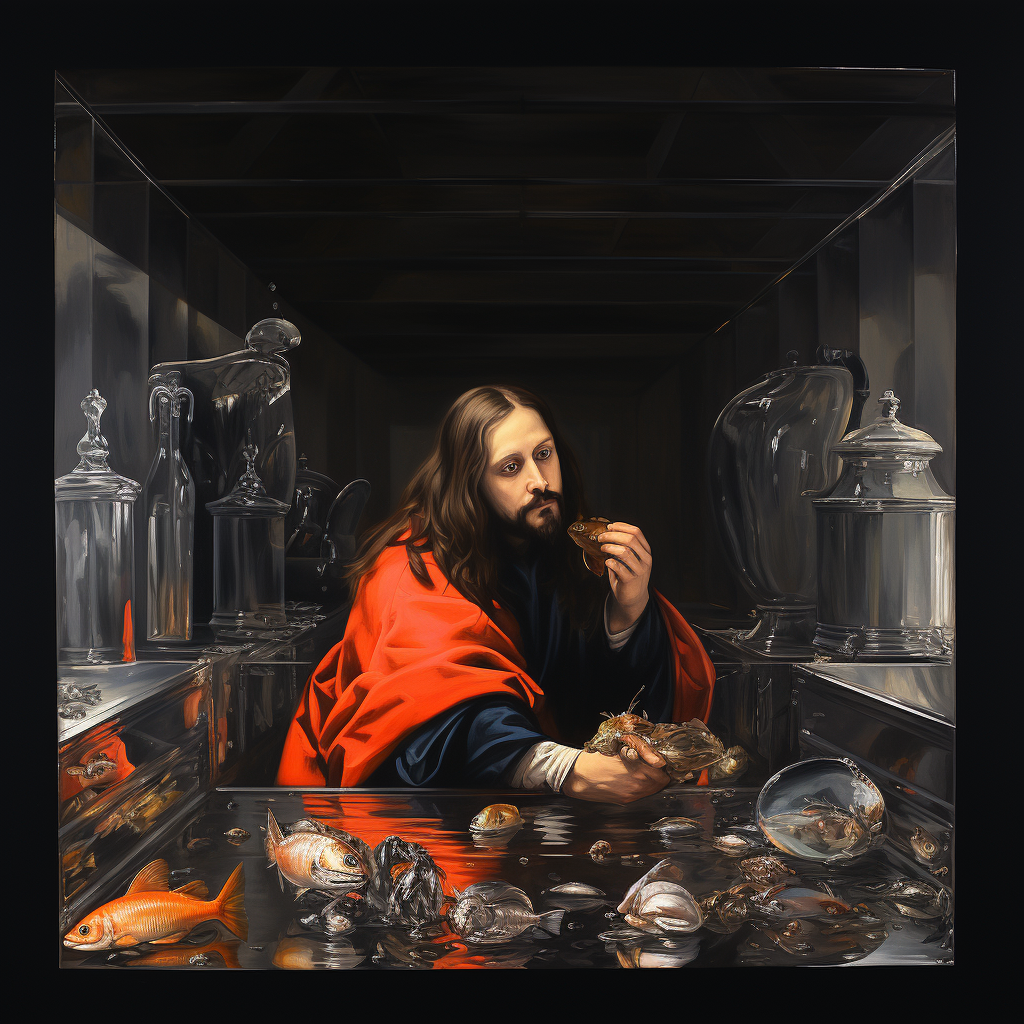 Neo Expressionism artwork of Jesus and fishes