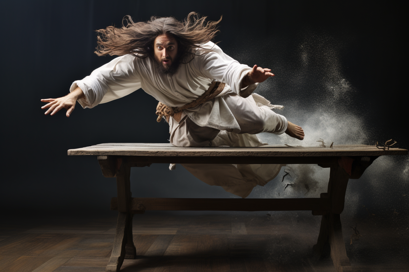 Jesus flipping table like ninja