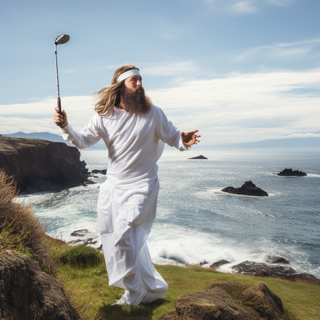 Jesus in Malbon Golf Apparel on Seaside Course