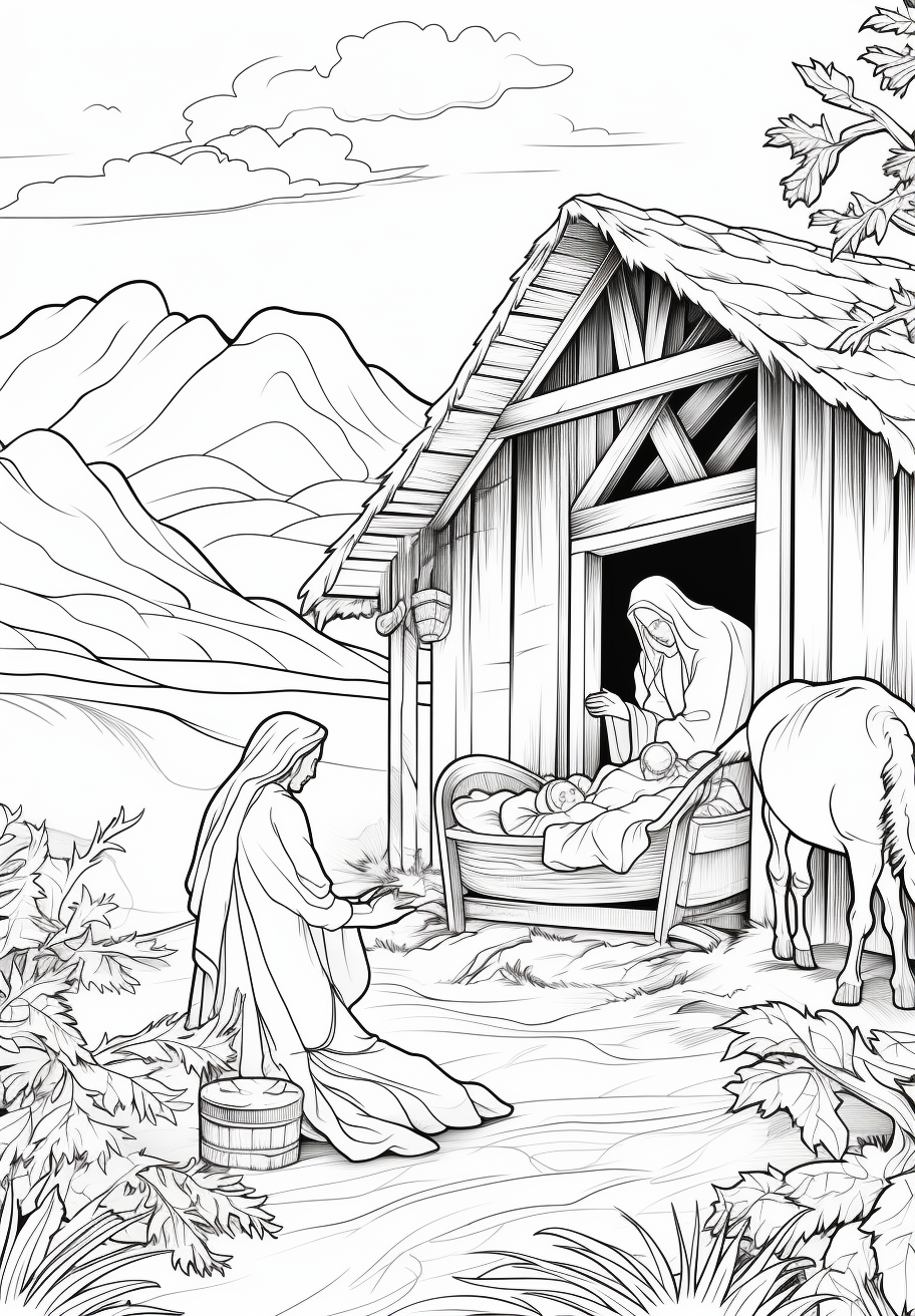 Coloring page of Jesus Manger Scene