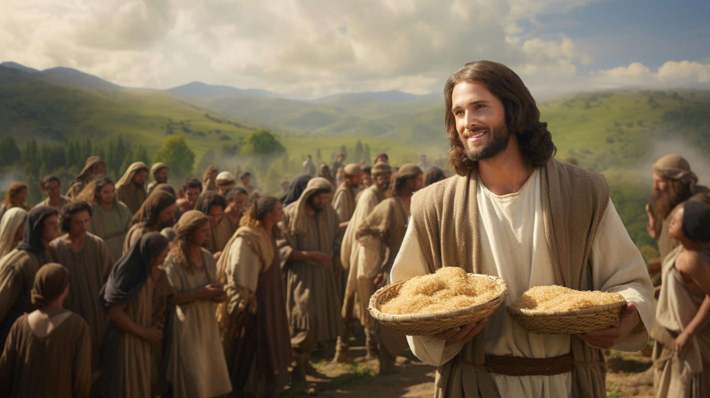 Jesus with crowd and miraculous feast