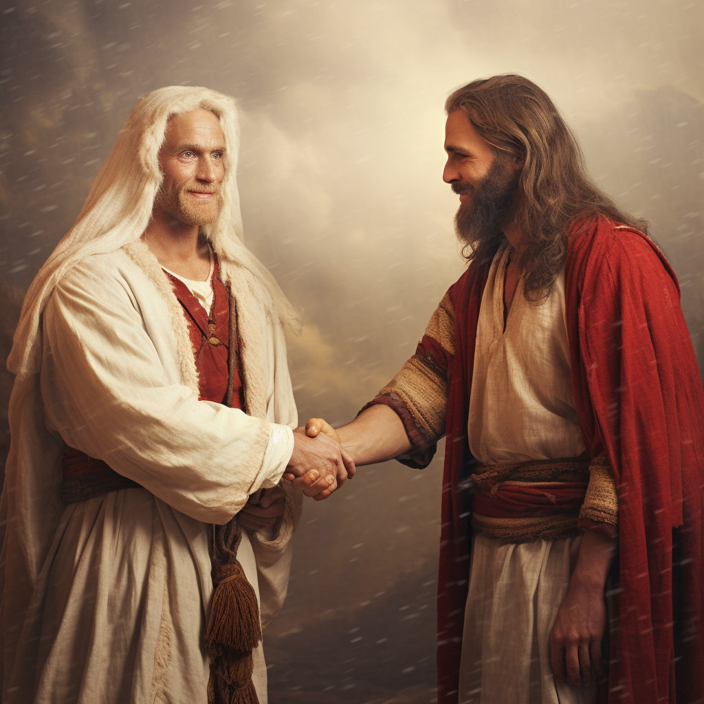 Jesus and Santa Claus shaking hands