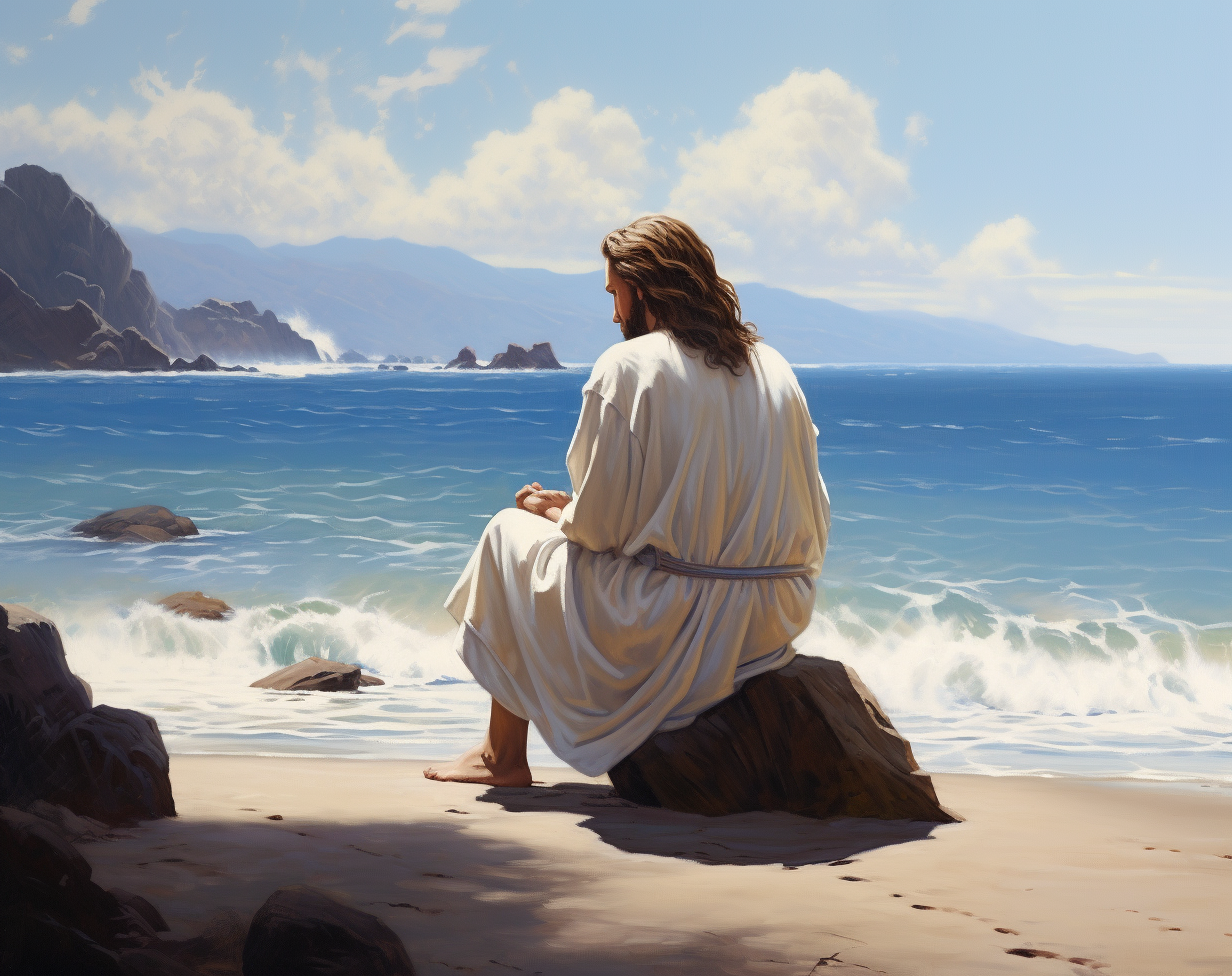 Jesus enjoying beach view ?