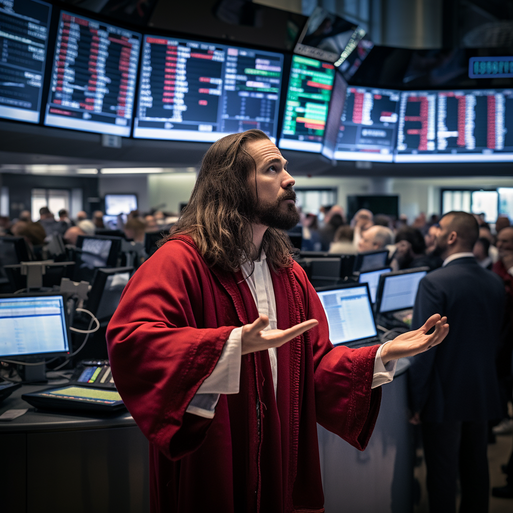 Jesus on Stock Market Trading Floor