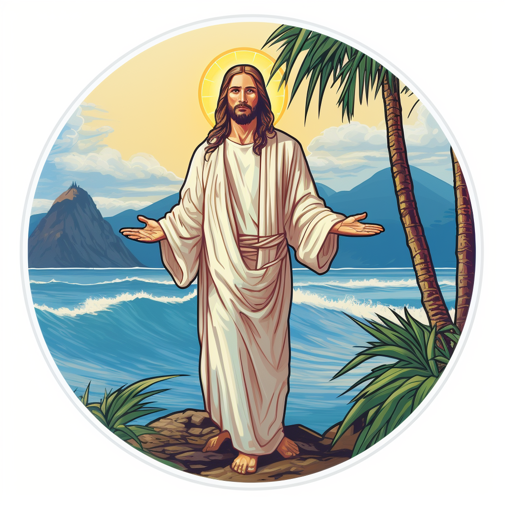 Jesus Surfer Sticker with Palm Trees